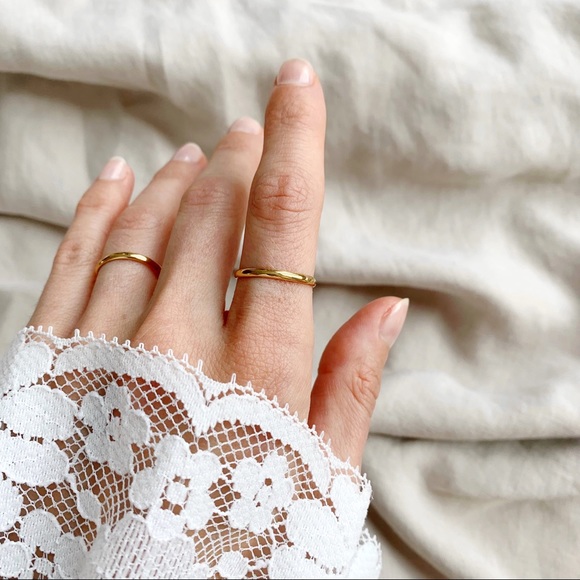 Hand Crafted Jewelry - Handmade gold brass band simple minimalist half round ring